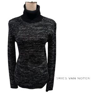 Dries Van Noten Black & Metalic Marled Melange Turtleneck Size M